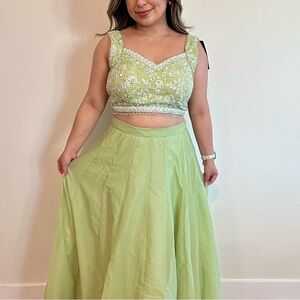 Light Green Indian Lehenga Saree Lashkaraa